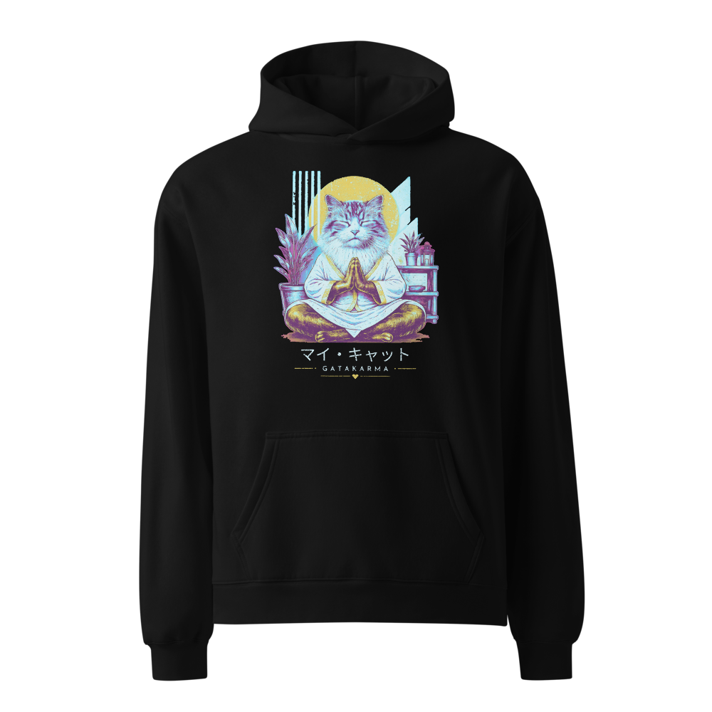 GataKarma Neon-Punk Hoodie, black, flat lay, BarnaBorders Artist Edition