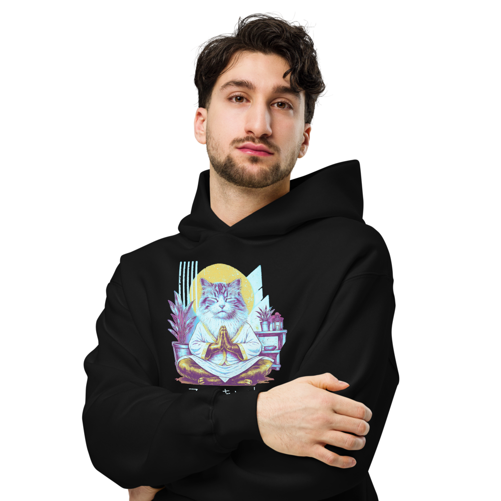 GataKarma Neon-Punk Hoodie, black, worn by a man, BarnaBorders Artist Edition
