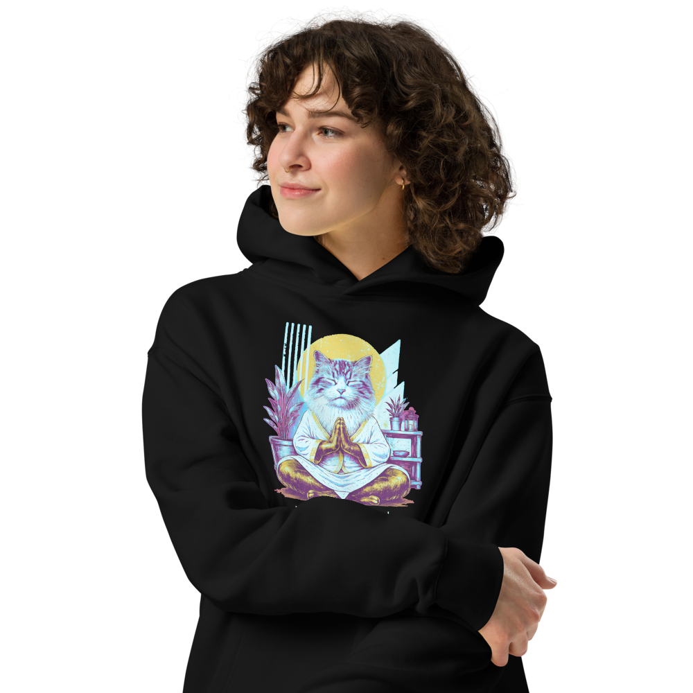 GataKarma Neon-Punk Hoodie, black, worn by a woman, BarnaBorders Artist Edition