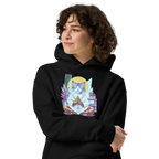 GataKarma Neon-Punk Hoodie, black, worn by a woman, BarnaBorders Artist Edition