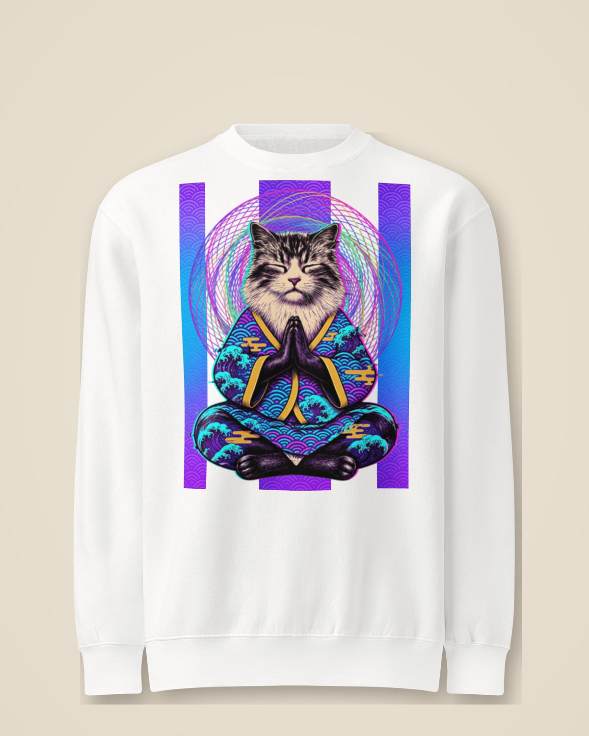 GataKarma Acid Karma Sweatshirt, white, front view — Acid Karma collection by BarnaBorders