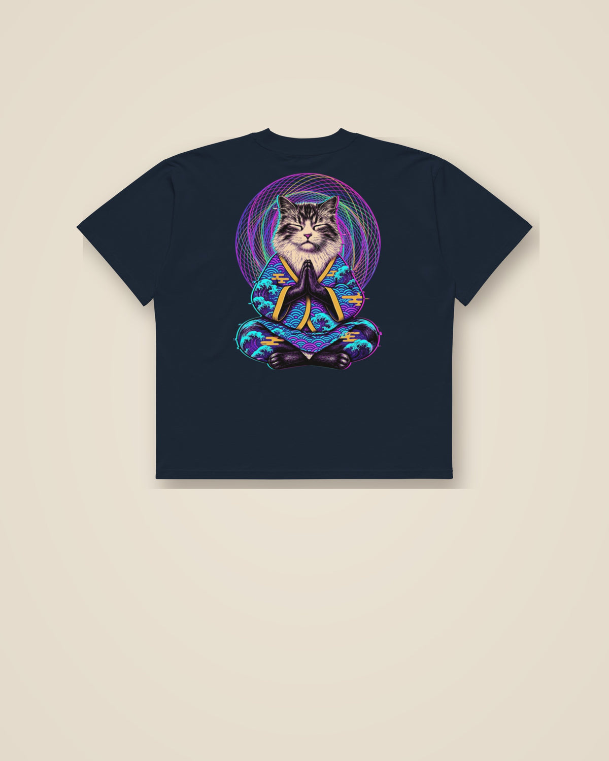 GataKarma Acid Karma Oversized Tee, French navy, back view — Acid Karma collection by BarnaBorders