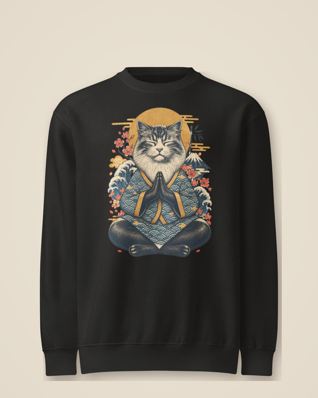 GataKarma Kimono Sweatshirt, black, front view (3/30) — Ukiyo collection by BarnaBorders