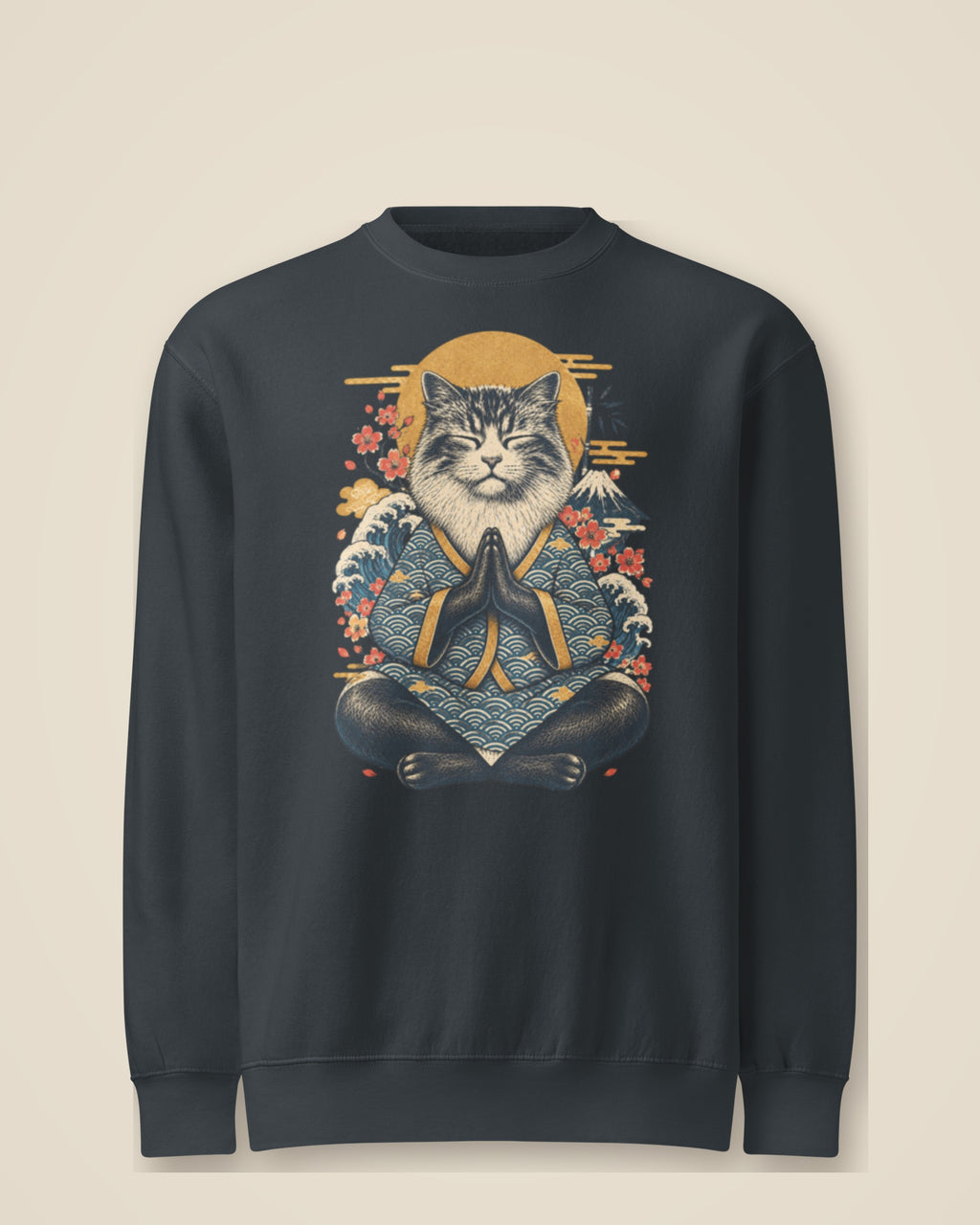 GataKarma Kimono Sweatshirt, navy, front view (4/30) — Ukiyo collection by BarnaBorders