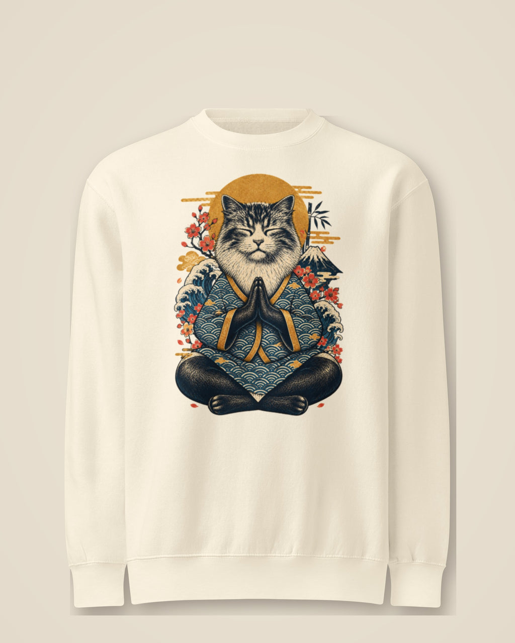 GataKarma Kimono Sweatshirt, sandshell, front view (5/30) — Ukiyo collection by BarnaBorders