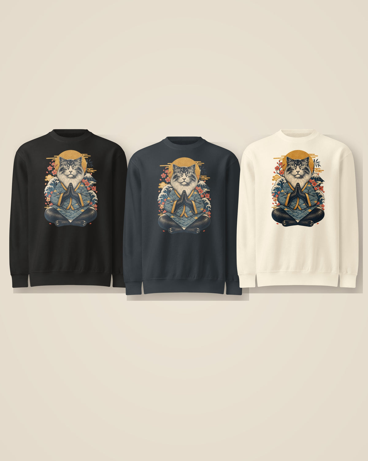 GataKarma Kimono Sweatshirt, navy and sandshell (6/30) — Ukiyo collection by BarnaBorders