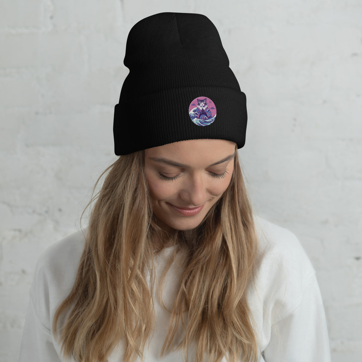 GataKarma Pink Wave Cuffed Beanie, product view 13 of 14 — Pink Wave collection by BarnaBorders