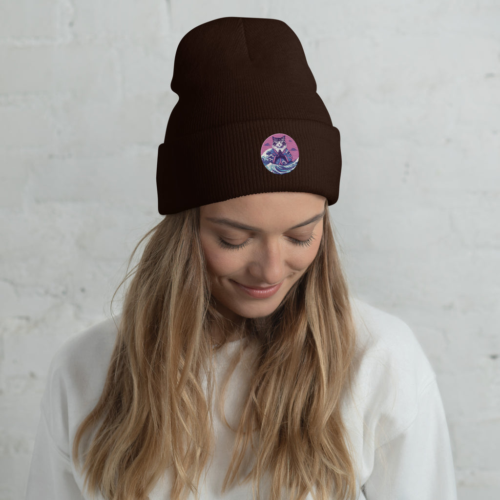 GataKarma Pink Wave Cuffed Beanie, product view 12 of 14 — Pink Wave collection by BarnaBorders