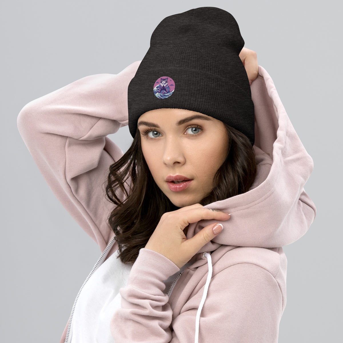 GataKarma Pink Wave Cuffed Beanie, product view 9 of 14 — Pink Wave collection by BarnaBorders