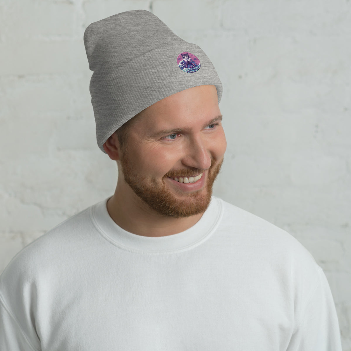 GataKarma Pink Wave Cuffed Beanie, product view 1 of 14 — Pink Wave collection by BarnaBorders