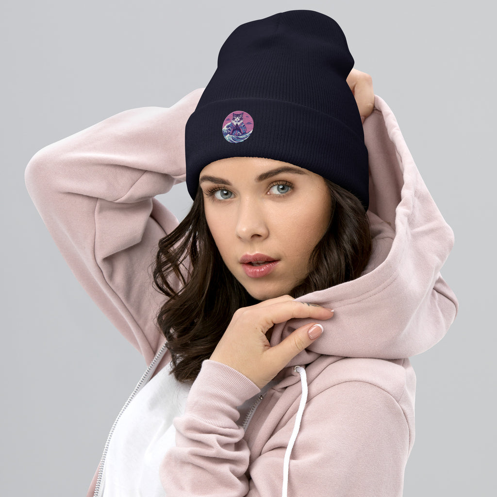GataKarma Pink Wave Cuffed Beanie, product view 8 of 14 — Pink Wave collection by BarnaBorders