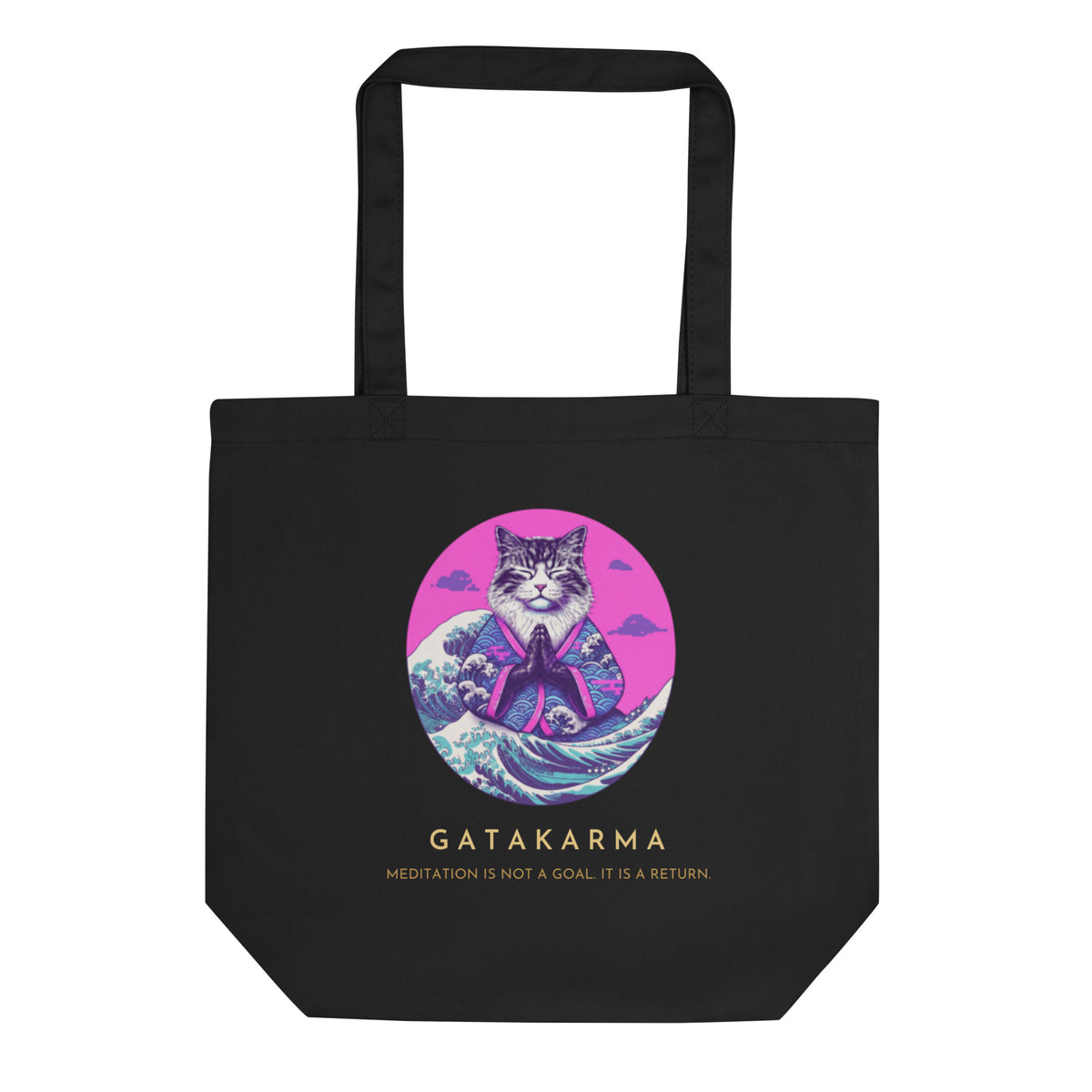 GataKarma Pink Wave Eco Tote Bag, product view 2 of 4 — Pink Wave collection by BarnaBorders