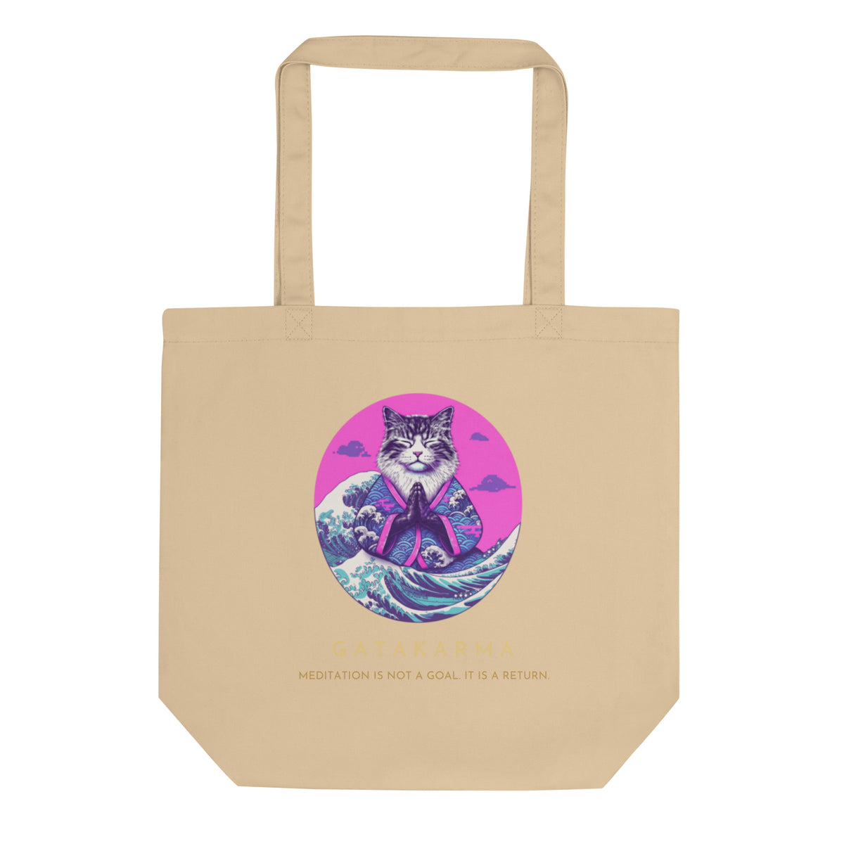 GataKarma Pink Wave Eco Tote Bag, product view 3 of 4 — Pink Wave collection by BarnaBorders