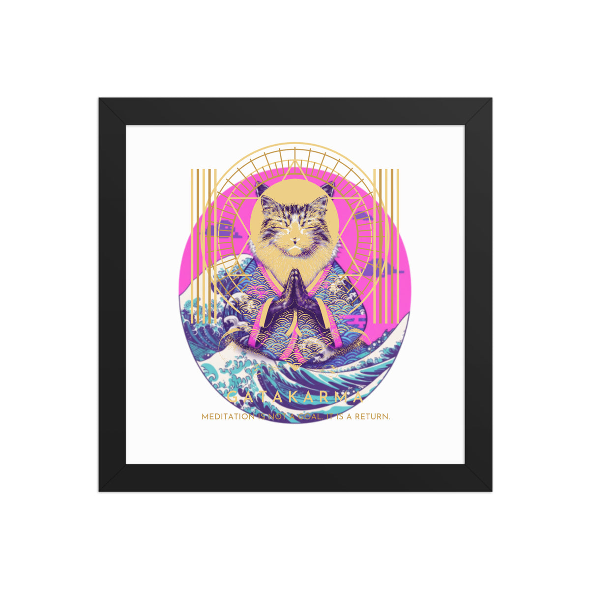 GataKarma Pink Wave Framed Poster, black frame, 10×10″ — Pink Wave collection by BarnaBorders