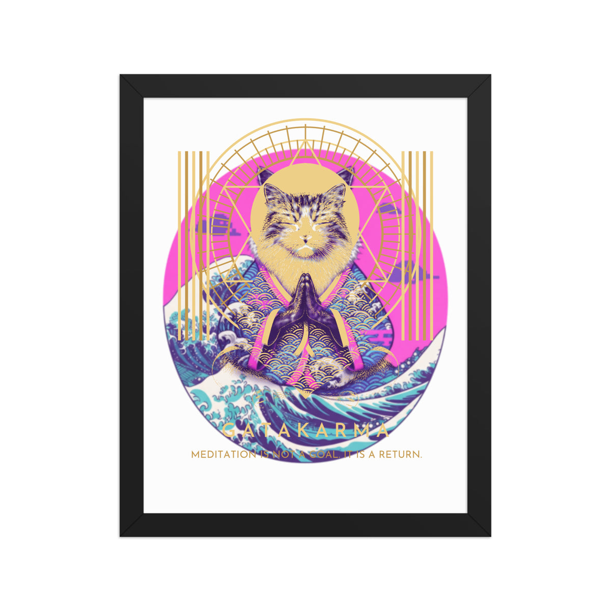 GataKarma Pink Wave Framed Poster, black frame, 11×14″ — Pink Wave collection by BarnaBorders
