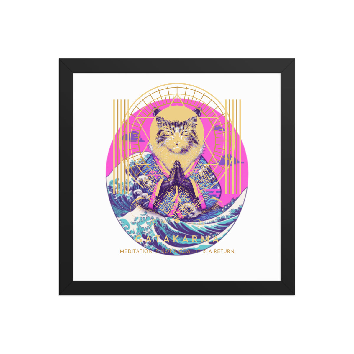 GataKarma Pink Wave Framed Poster, black frame, 12×12″ — Pink Wave collection by BarnaBorders