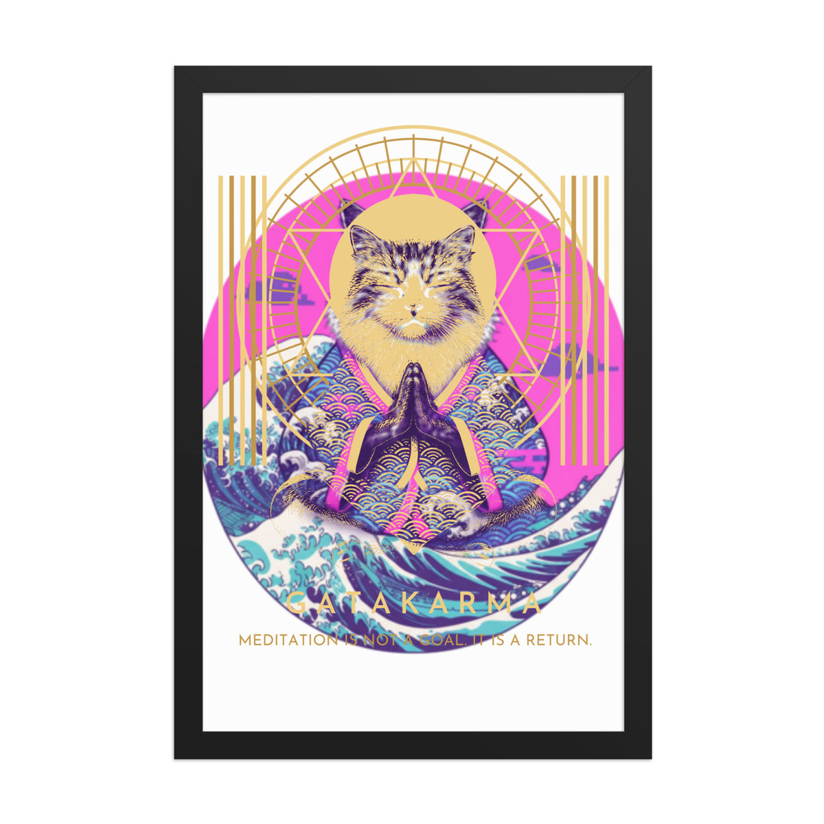 GataKarma Pink Wave Framed Poster, black frame, 12×18″ — Pink Wave collection by BarnaBorders