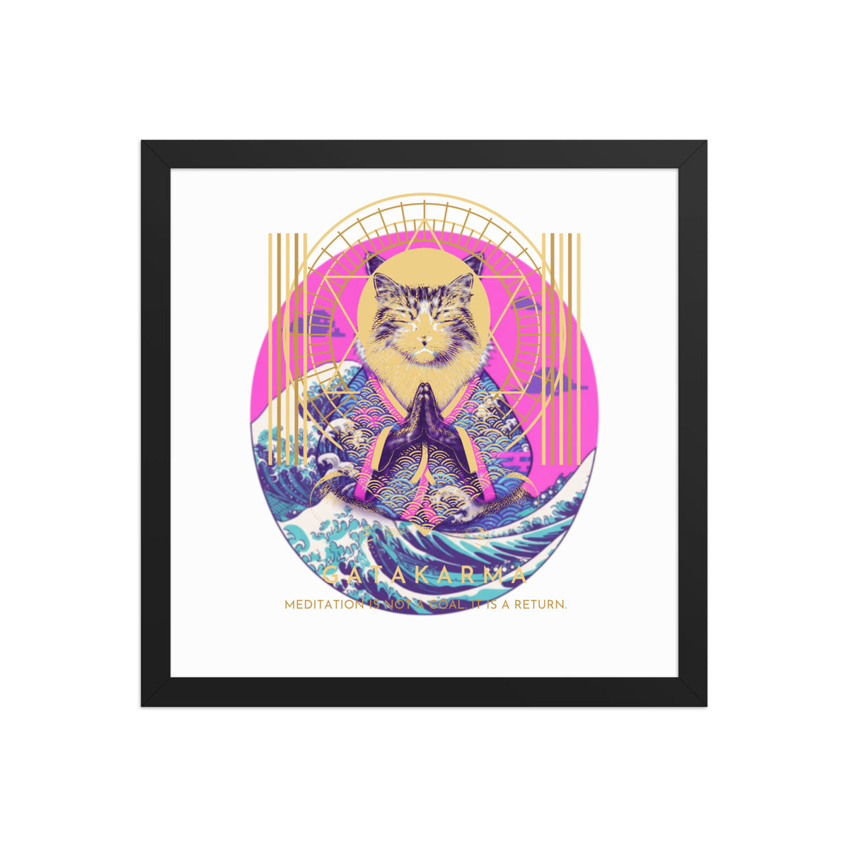 GataKarma Pink Wave Framed Poster, black frame, 14×14″ — Pink Wave collection by BarnaBorders