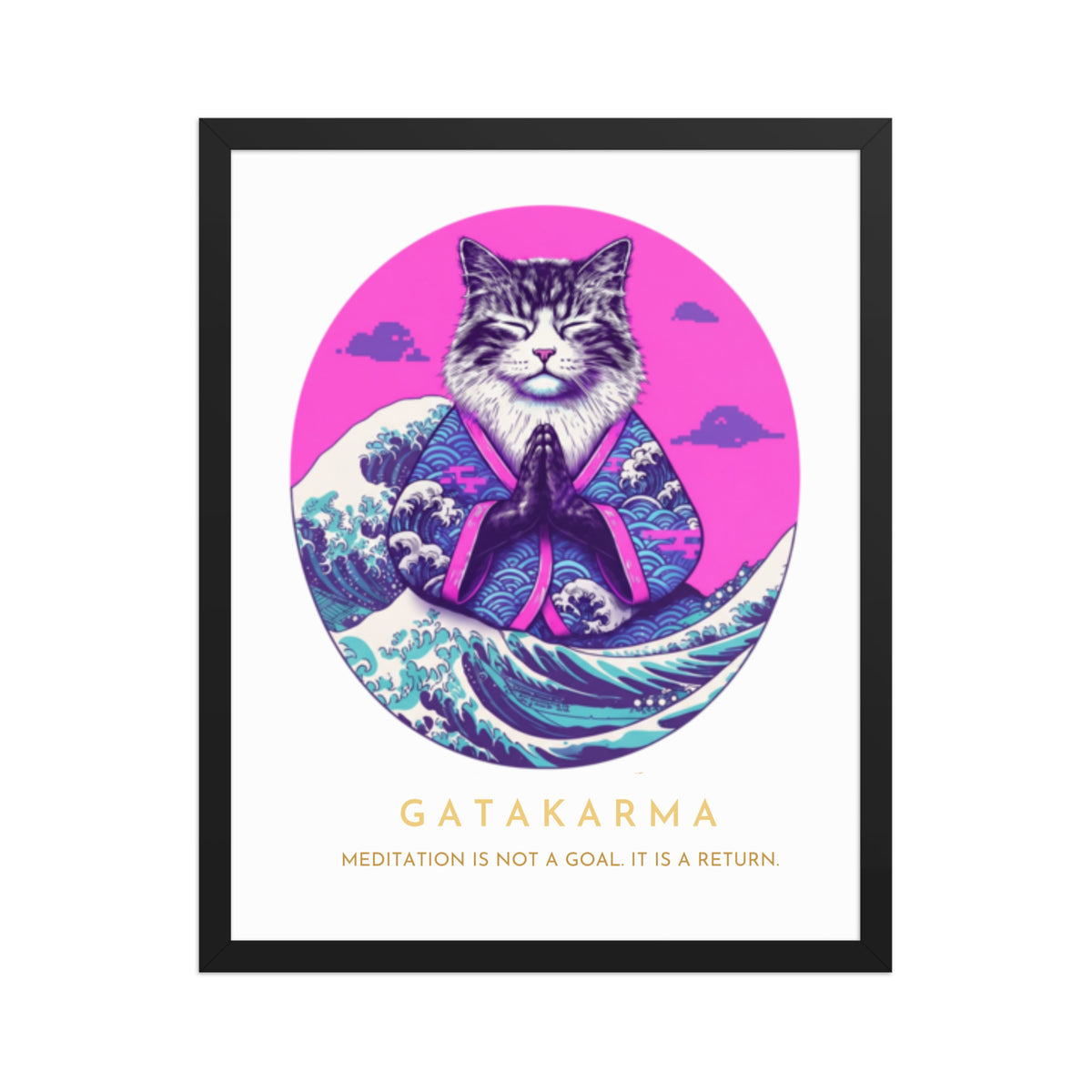 GataKarma Pink Wave Framed Poster, black frame, 16×20″ — Pink Wave collection by BarnaBorders