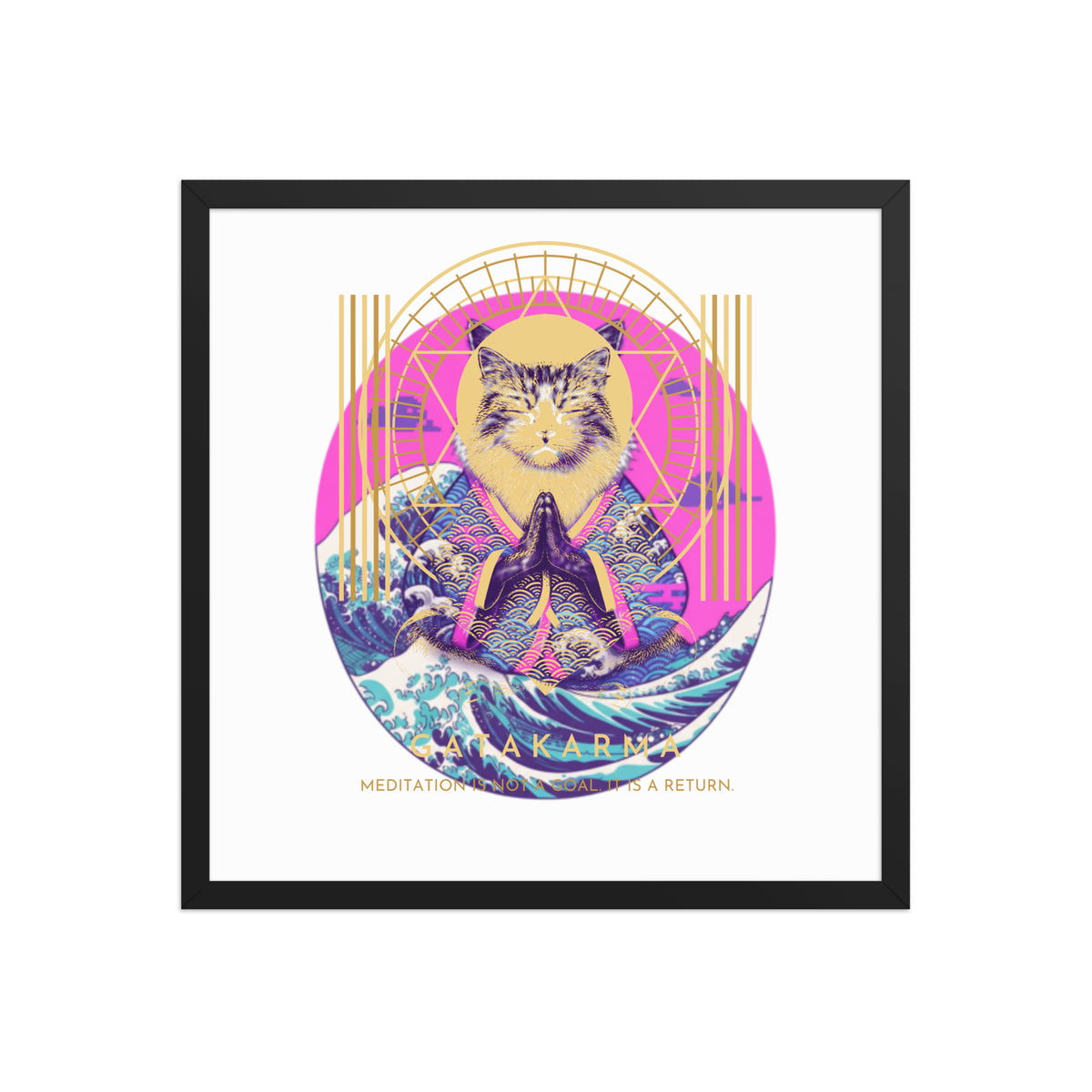 GataKarma Pink Wave Framed Poster, black frame, 18×18″ — Pink Wave collection by BarnaBorders
