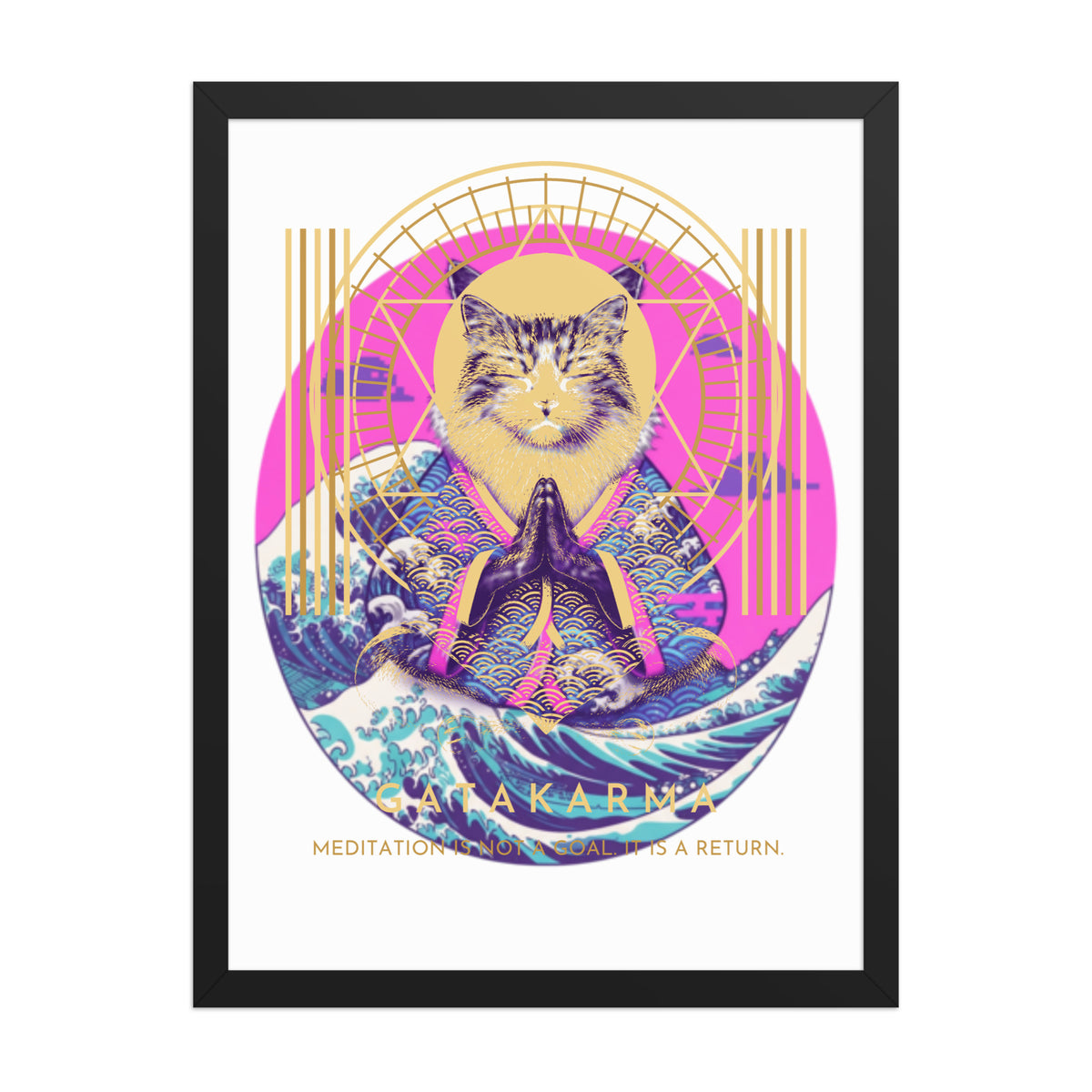 GataKarma Pink Wave Framed Poster, black frame, 18×24″ — Pink Wave collection by BarnaBorders