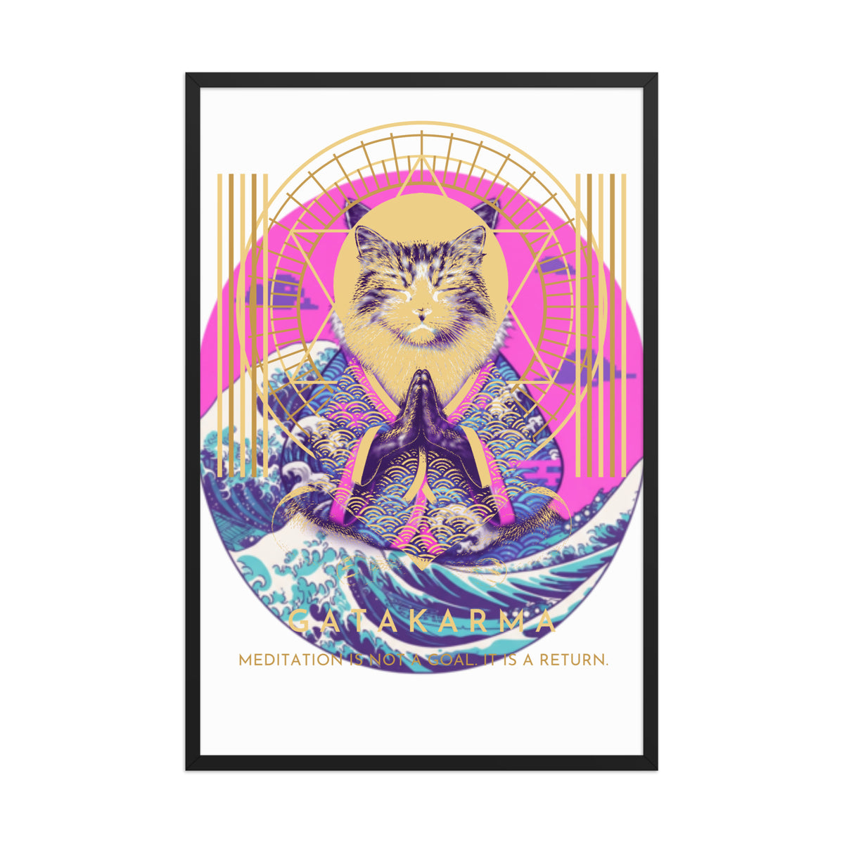 GataKarma Pink Wave Framed Poster, black frame, 24×36″ — Pink Wave collection by BarnaBorders