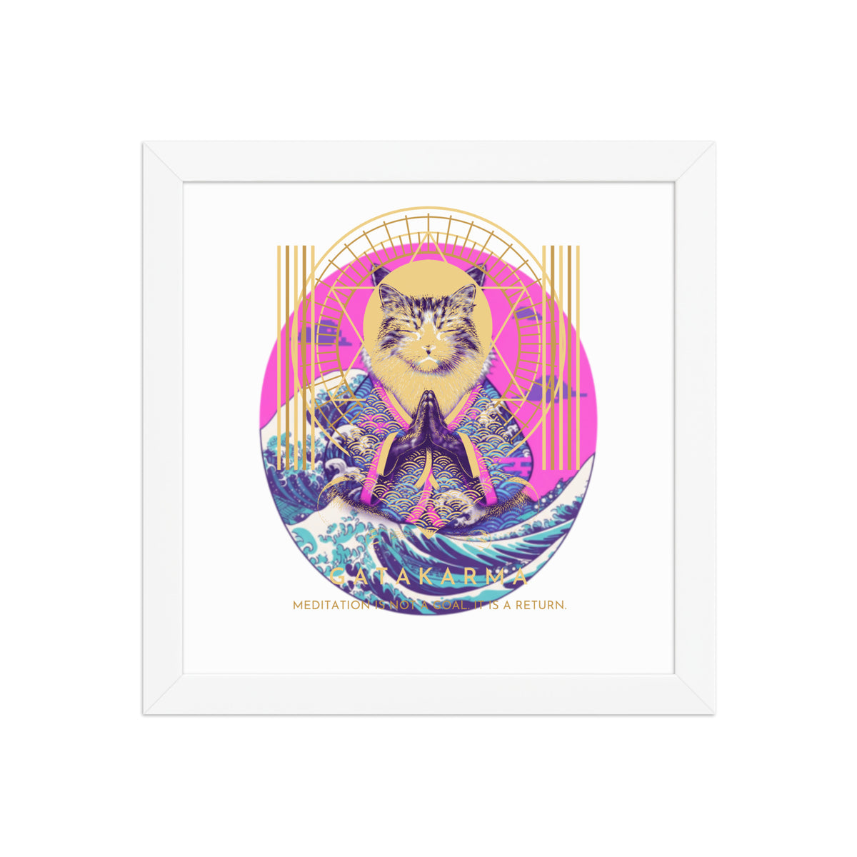 GataKarma Pink Wave Framed Poster, white frame, 10×10″ — Pink Wave collection by BarnaBorders