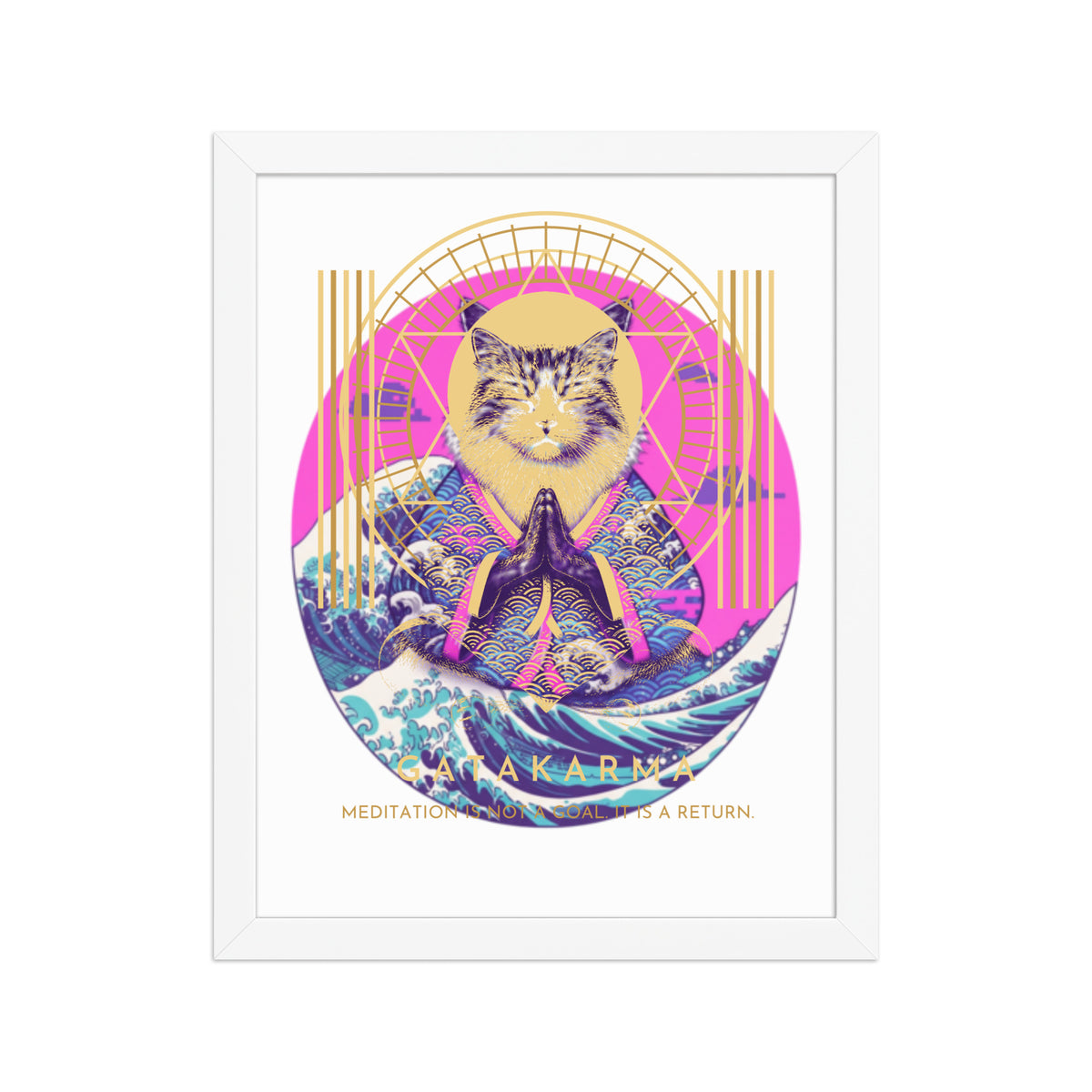 GataKarma Pink Wave Framed Poster, white frame, 11×14″ — Pink Wave collection by BarnaBorders