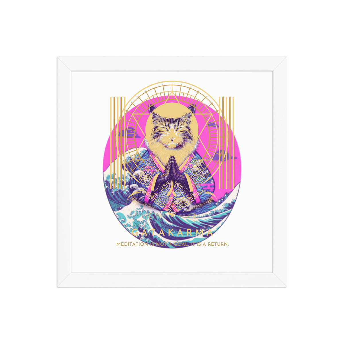 GataKarma Pink Wave Framed Poster, white frame, 12×12″ — Pink Wave collection by BarnaBorders