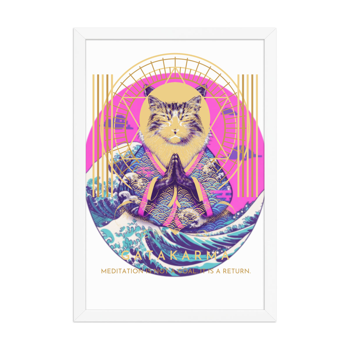 GataKarma Pink Wave Framed Poster, white frame, 12×18″ — Pink Wave collection by BarnaBorders
