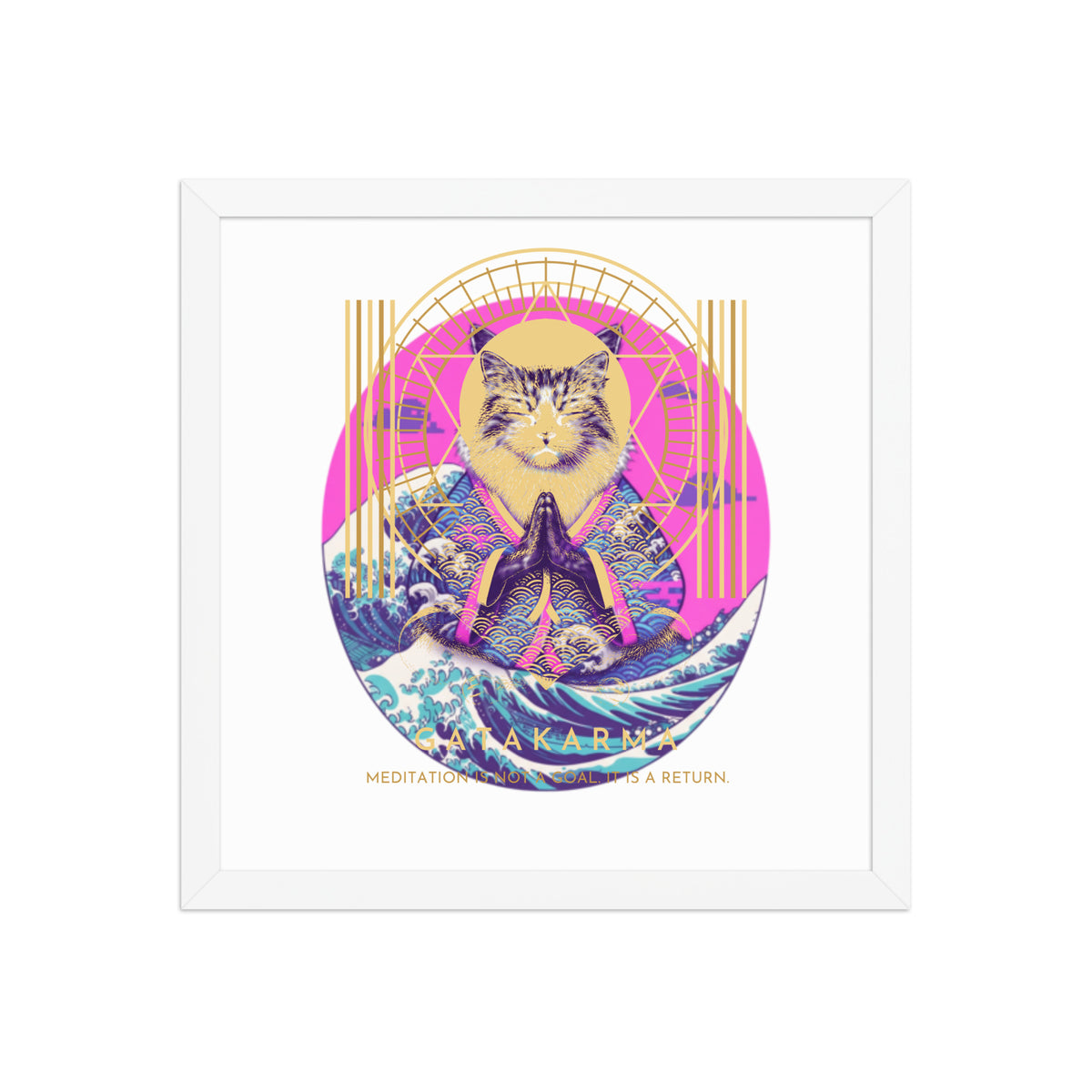 GataKarma Pink Wave Framed Poster, white frame, 14×14″ — Pink Wave collection by BarnaBorders