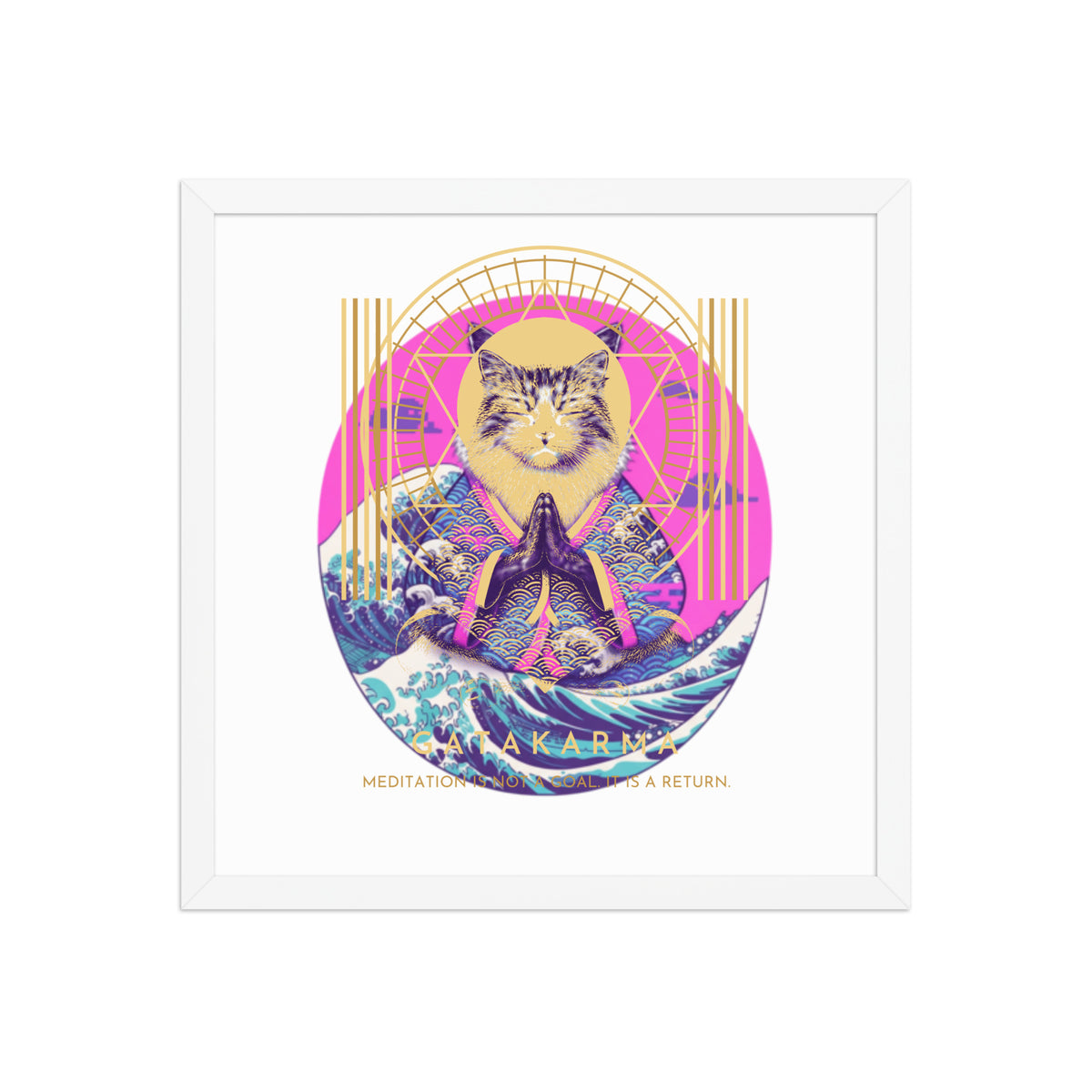 GataKarma Pink Wave Framed Poster, white frame, 16×16″ — Pink Wave collection by BarnaBorders