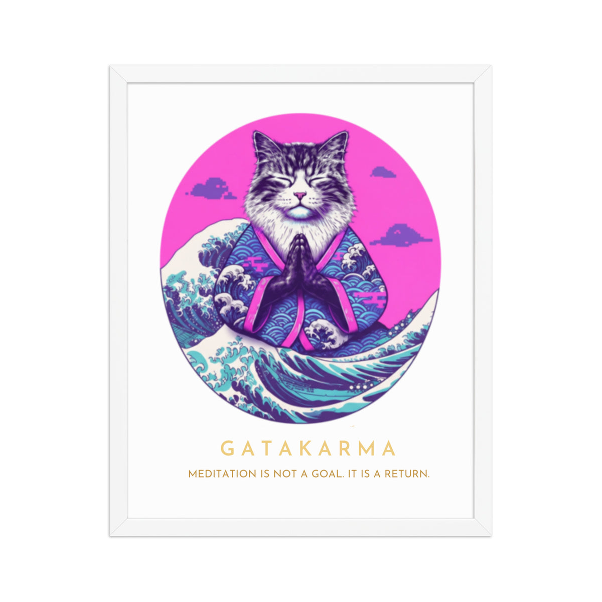 GataKarma Pink Wave Framed Poster, white frame, 16×20″ — Pink Wave collection by BarnaBorders
