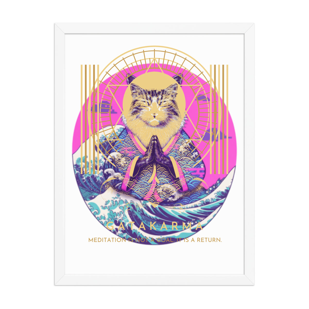 GataKarma Pink Wave Framed Poster, white frame, 18×24″ — Pink Wave collection by BarnaBorders
