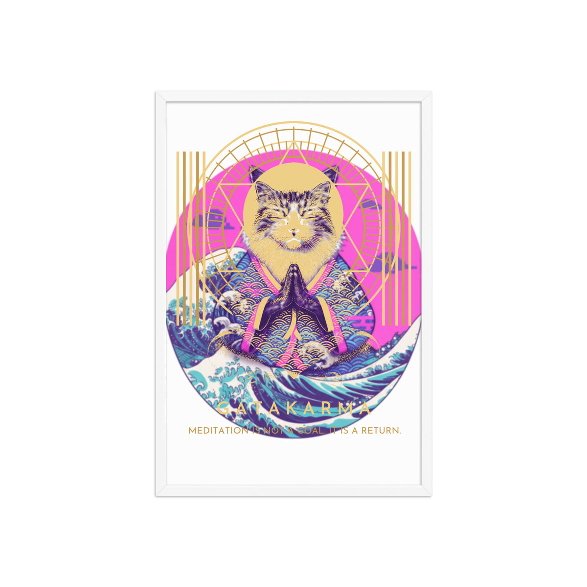 GataKarma Pink Wave Framed Poster, white frame, 20×30″ — Pink Wave collection by BarnaBorders