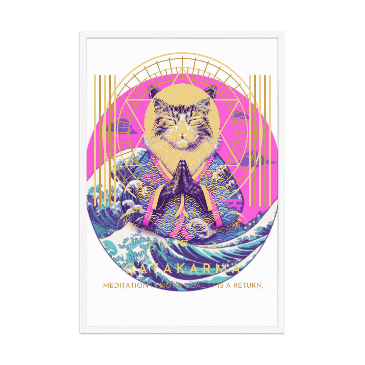 GataKarma Pink Wave Framed Poster, white frame, 24×36″ — Pink Wave collection by BarnaBorders