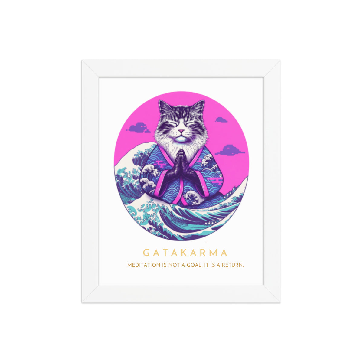 GataKarma Pink Wave Framed Poster, white frame, 8×10″ — Pink Wave collection by BarnaBorders