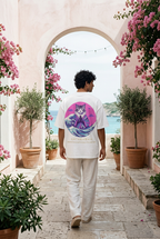 GataKarma Pink Wave High-Neck Oversized Tee, editorial summer scene (4/4) — Pink Wave collection by BarnaBorders