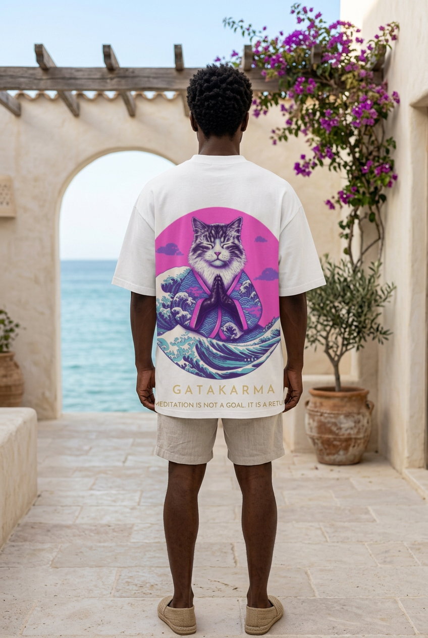 Pink Wave blanc porté par un nouveau modèle masculin