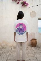 GataKarma Pink Wave High-Neck Oversized Tee, island setting (1/4) — Pink Wave collection by BarnaBorders
