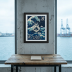 GataKarma Marea Framed Poster, in a loft office by the harbour (3/4) — MAREA collection by BarnaBorders