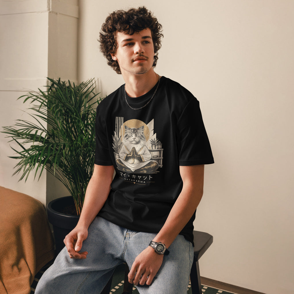 GataKarma Original Tee, black, mockup 3, BarnaBorders Artist Edition