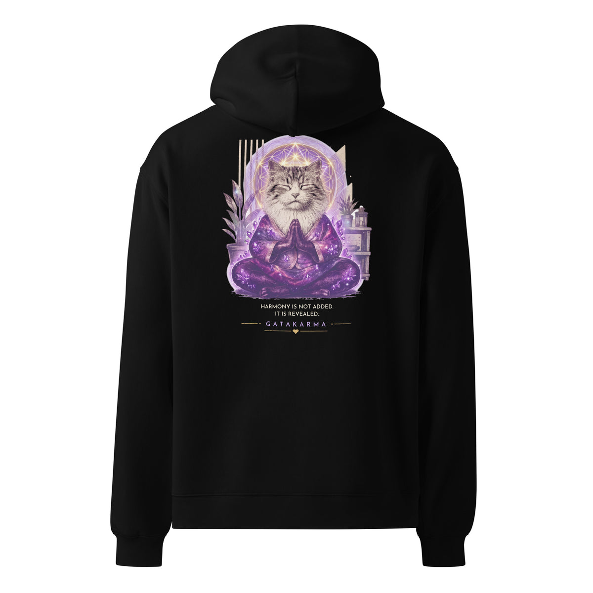 GataKarma Galaxia Hoodie, black, back view — Cosmic collection by BarnaBorders